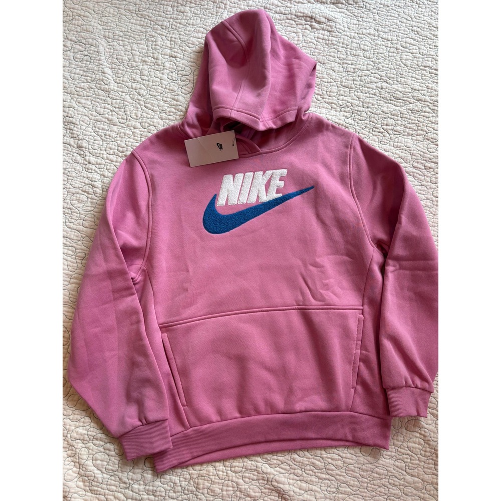 Nike Girls Pullover Hoodie Pink Chenille Swoosh Size XL